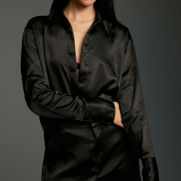 A Good American black satin button down shirt - Picture 8 of 8